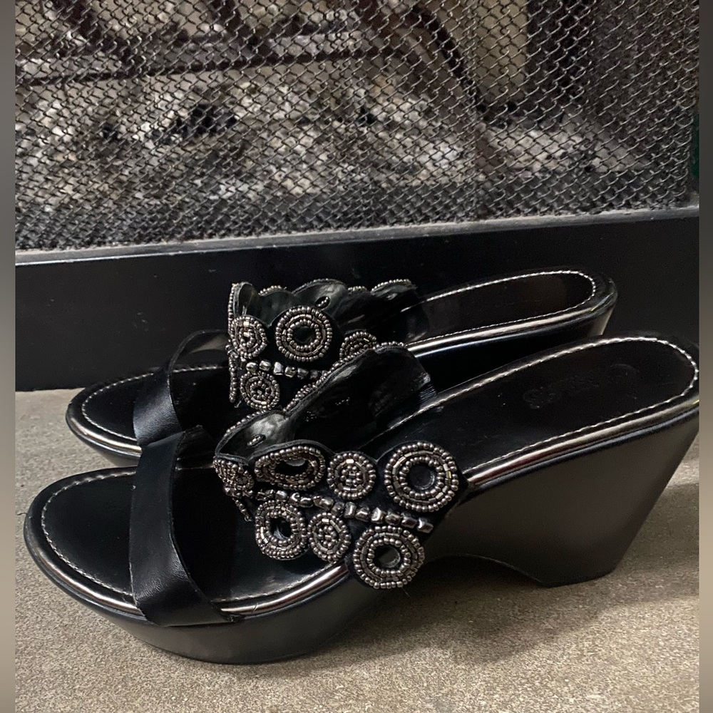 Carlos by Carlos Santana Torrance Beaded Wedges Black/Silver Women 11 Vegan Boho